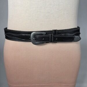 Vintage Great Western Black Leather Belt Medium Contrast Stitch Wavy USA Wesco